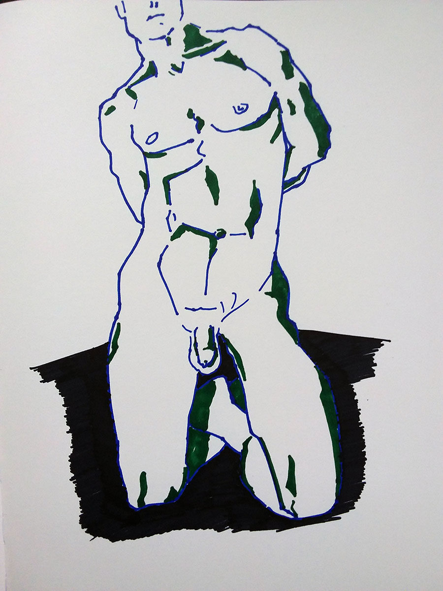 Kneeling male nude – pen drawing 2023