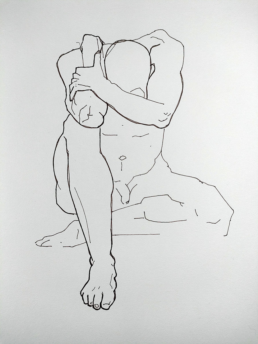 Seated male nude – pen study 2023